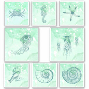 Set der Aquarellfarbenaufkleber für die Meereskrea Aufkleber