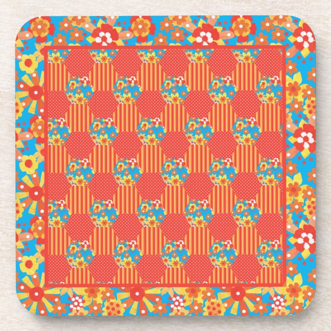 Set der Cork-Backed Untersetzer Orange, Blue Patch (Vorderseite)