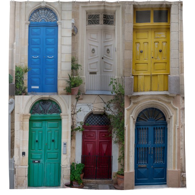 Set der farbenfrohen Haustüren in Malta Duschvorhang (Vorderseite)