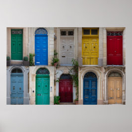Set der farbenfrohen Haustüren in Malta Poster