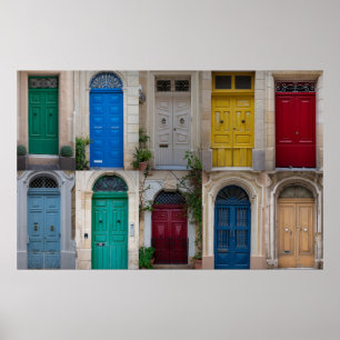 Set der farbenfrohen Haustüren in Malta Poster