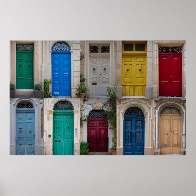 Set der farbenfrohen Haustüren in Malta Poster (Vorne)
