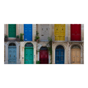 Set der farbenfrohen Haustüren in Malta Poster