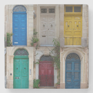 Set der farbenfrohen Haustüren in Malta Steinuntersetzer