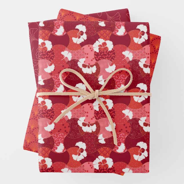 Set der japanischen Roten Kimono-Muster von drei Geschenkpapier Set (Beispiel)