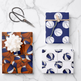 Set der Koordination des blauen Basketballmusters Geschenkpapier Set