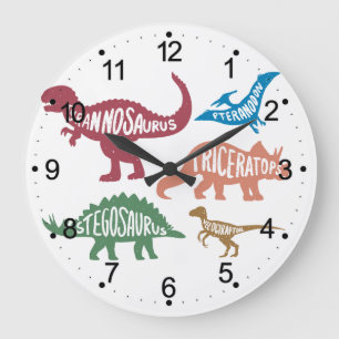 Set der Silhouetten verschiedener Dinosaurier Große Wanduhr