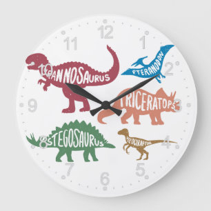 Set der Silhouetten verschiedener Dinosaurier Große Wanduhr