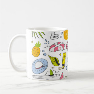 Set der Sommerdoodle auf weißem Hintergrund Vinta Kaffeetasse
