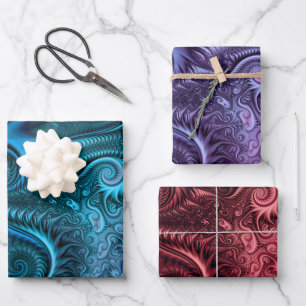 Set des Blauen Lilac- und des Carmine-Spiralmuster Geschenkpapier Set