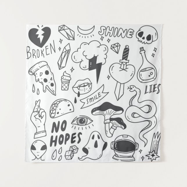 Set des niedlichen Graffiti-Doodles Wandteppich (Vorderseite)