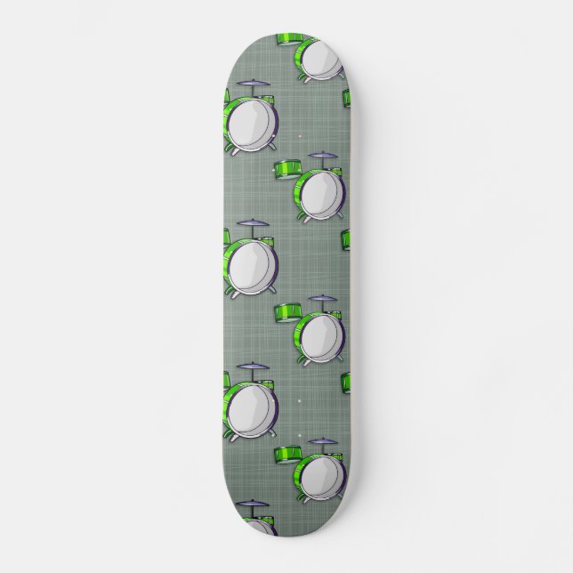 Set des Trommeles; Neongrüne Trommeln Skateboard (Vorderseite)