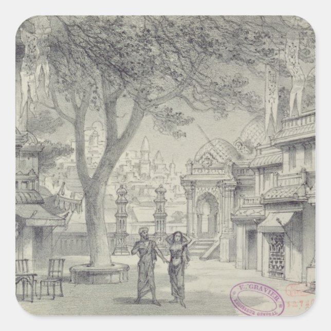 Set Design for Act II of the oper 'Lakme' Quadratischer Aufkleber (Vorderseite)