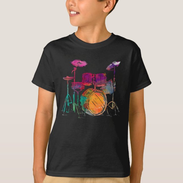 Set Drummer im Wasserfarbstil T-Shirt (Vorderseite)