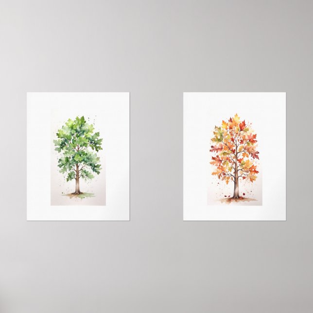 Set Eichenbaum mit grünen Blätter und Fallfolien (Vorderseite)