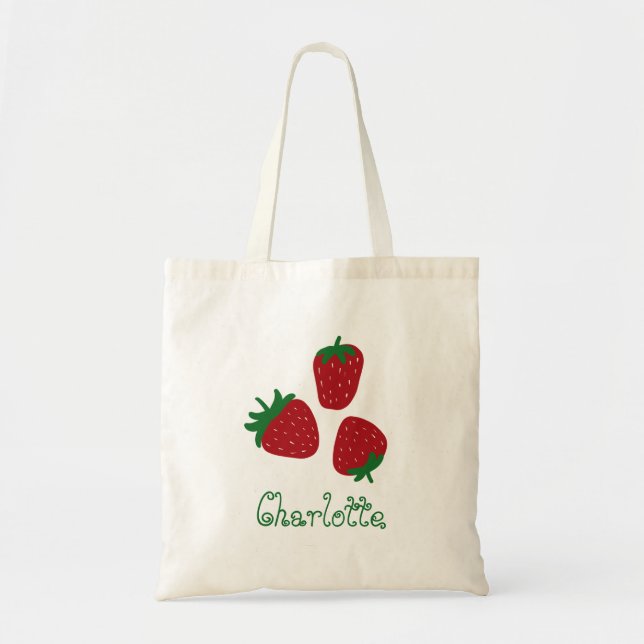 Set Erdbeeren und Name Girly Tragetasche (Vorne)
