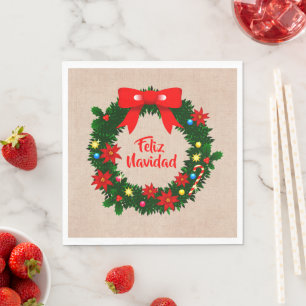 Set Feliz Navidad Merry Christmas Wreath Luncheon Serviette