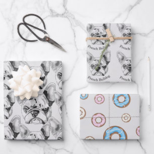 Set French Bulldog und donuts Pop Art Geschenkpapier Set