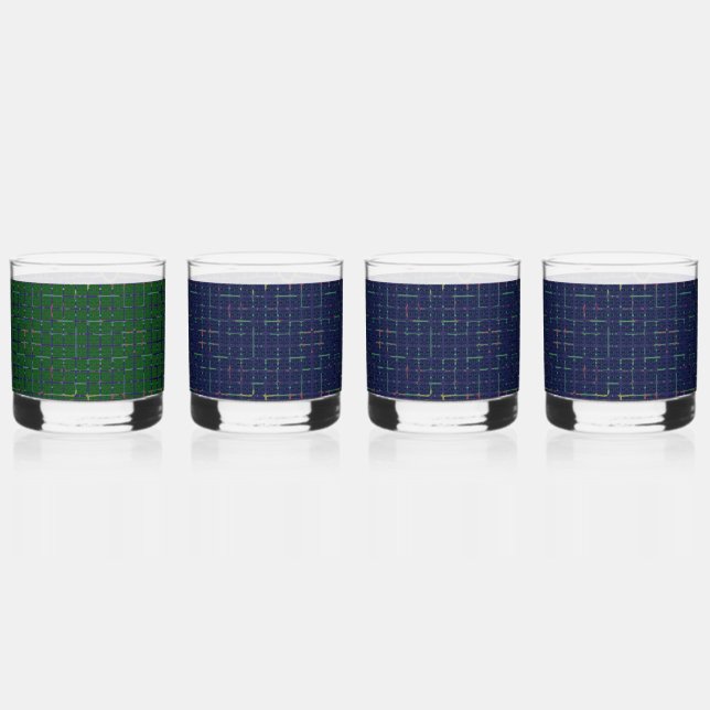 Set für blaugrüne geometrische Trinkbehälter Whiskyglas (Vorderseite)