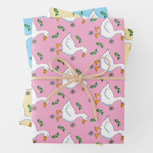 Set für das Flachblatt von weißem Gänsemuster Geschenkpapier Set