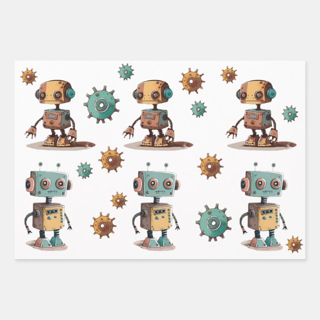 Set für das Flachpapier "Robot Wrapping Paper" von Geschenkpapier Set (Vorderseite)
