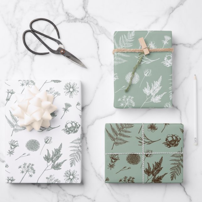 Set für das grüne botanische Verpackungspapier Geschenkpapier Set (Vorderseite)