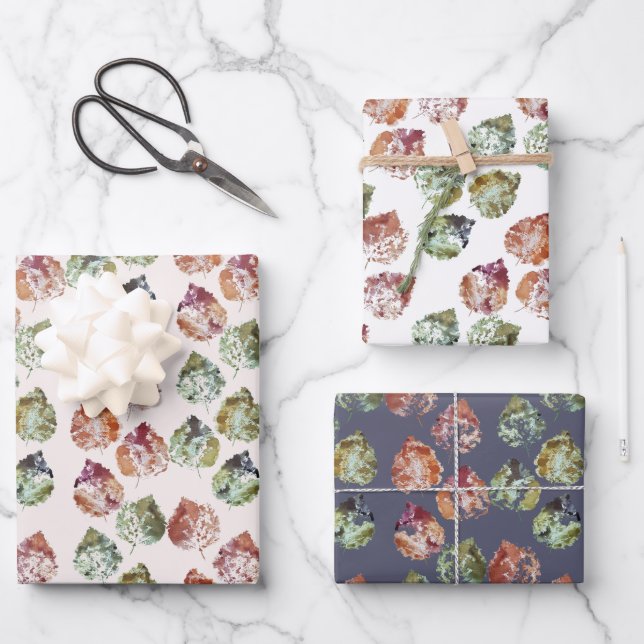 Set für das Wrapping von Papier aus 3 Herbstblätte (Vorderseite)