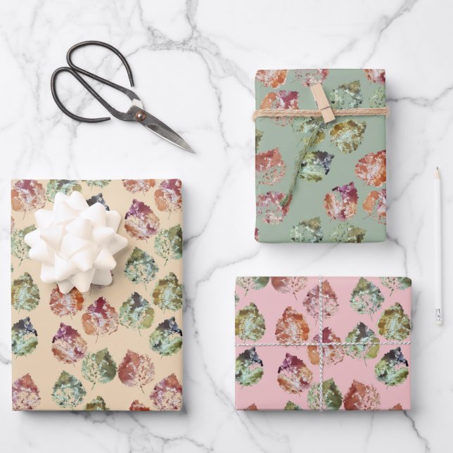 Set für das Wrapping von Papier aus 3 Herbstblätte (Vorderseite)