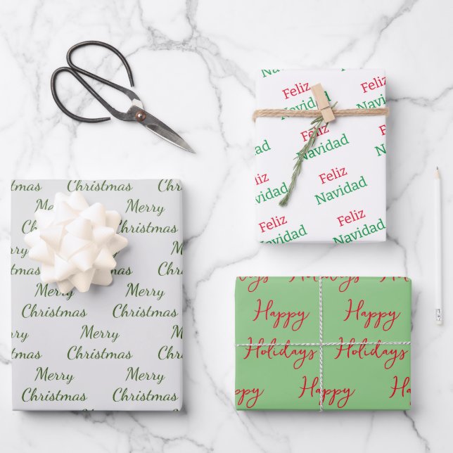 Set für das Wrapping von Urlaubswörtern mit einem  Geschenkpapier Set (Vorderseite)