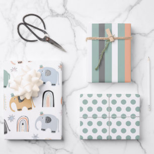 Set für Elefanten und Rainbows Geschenkpapier Set