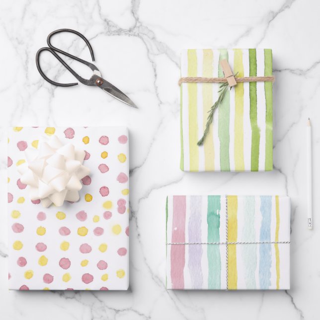 Set für Flachpapier 3, Aquarell Geschenkpapier Set (Vorderseite)