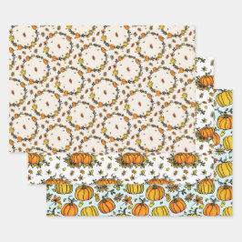 Set für Flachpapier mit 3 Erntedank Geschenkpapier Set