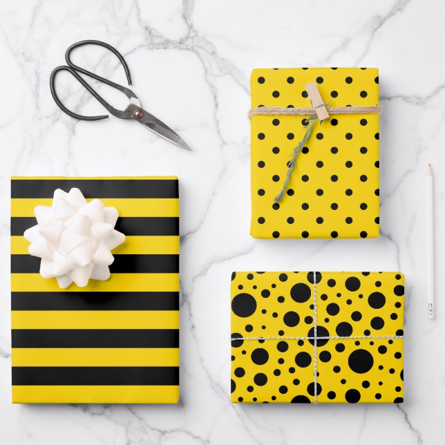 Set für gelbe/schwarze Muster Geschenkpapier Set (Vorderseite)