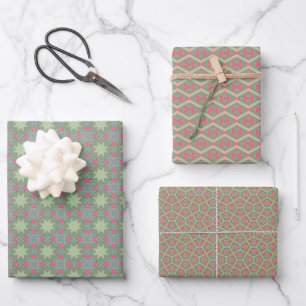 Set für geometrisches grünes Muster Geschenkpapier Set