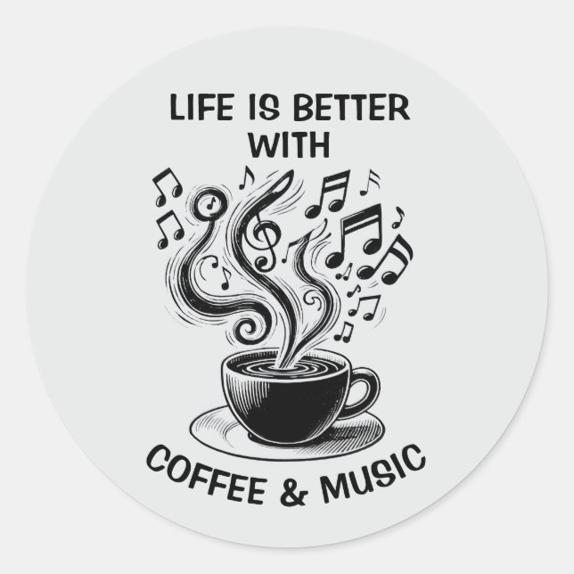 Set für Kaffee und Musiksticker Runder Aufkleber (Vorderseite)