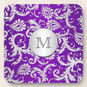 Set für Monogramm Lila und SilberDamaskohle (6) Untersetzer
