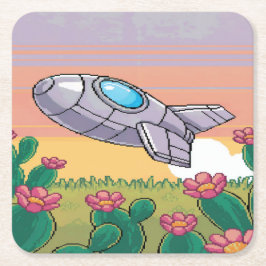 Set für Pixel-Spaceship-Cactus-Untersetzer Rechteckiger Pappuntersetzer