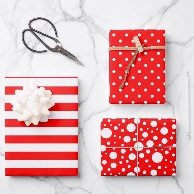 Set für rote Muster in Papierblättern Geschenkpapier Set (Vorderseite)