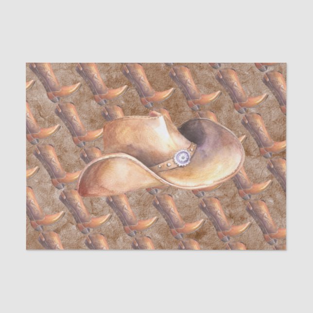 Set für Tissue Paper (2) Cowboy-Stiefel & -Hut auf Seidenpapier (Vorderseite)