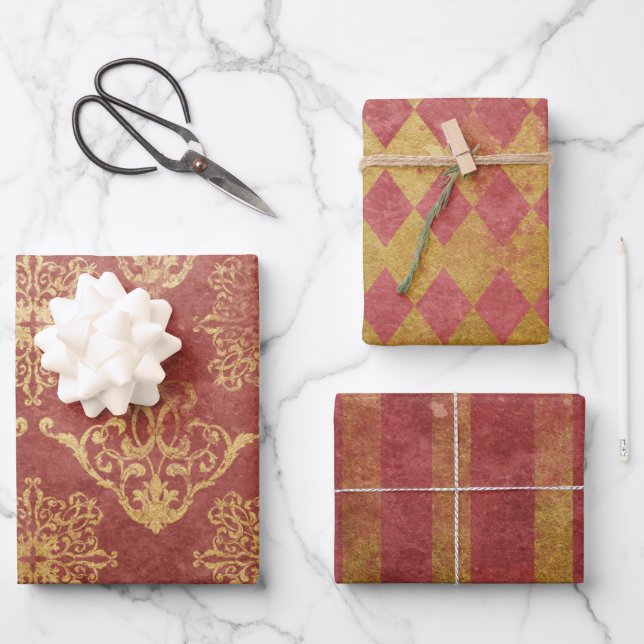 Set für Vintages Gold und rotes Papier (3) (Vorderseite)