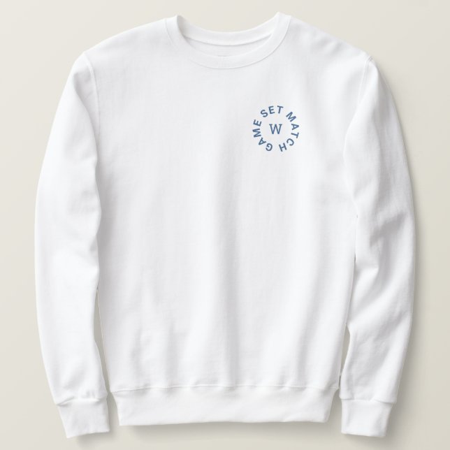 Set Match Blue Monogram Mens Tennis Whites Sweatshirt (Design vorne)
