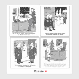 Set mit 4 lustigen Cartoons zum Thema Recht. Aufkleber
