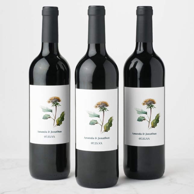 Set mit dem Label Simple Dandelion Floral Wedding Weinetikett (Flaschen)