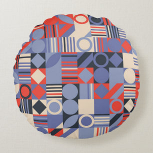 Set mit geometrischen Retroabdeckung. Bauhaus Retr Rundes Kissen