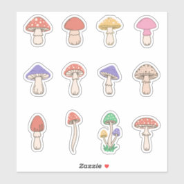 Set of 12 Classic Cute Doodle Mushrooms Aufkleber
