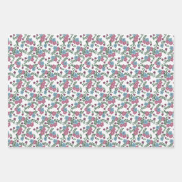 Set of 3-Boho Floral Pattern in Pink, Taupe & Teal Geschenkpapier Set