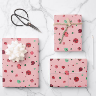 Set of 3 - Pink Christmas Jingle Bells Geschenkpapier Set