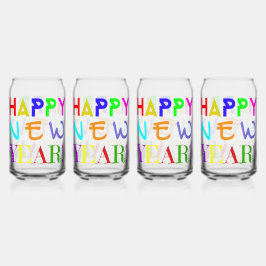Set Of Four New Year Printed Can Glasses