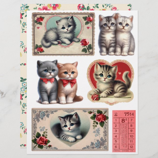Set of Vintage Style Kitten Ephemera & Fussy Cuts (Vorne/Hinten)