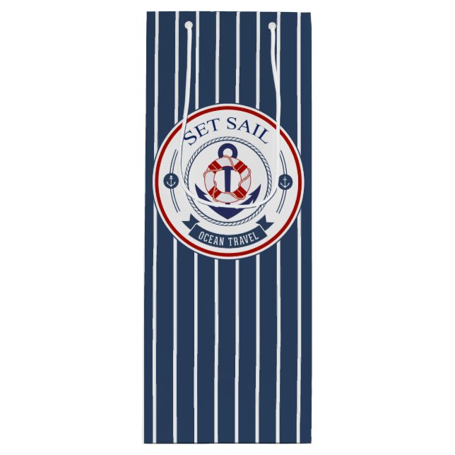 Set Sail Ocean Travel Nautic Geschenktüte Für Weinflaschen (Vorderseite)
